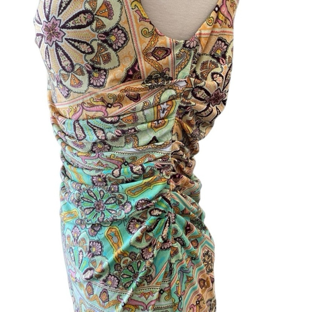 Ruched Mini Body Con Dress Paisley Print Y2K Style - Picture 4 of 11